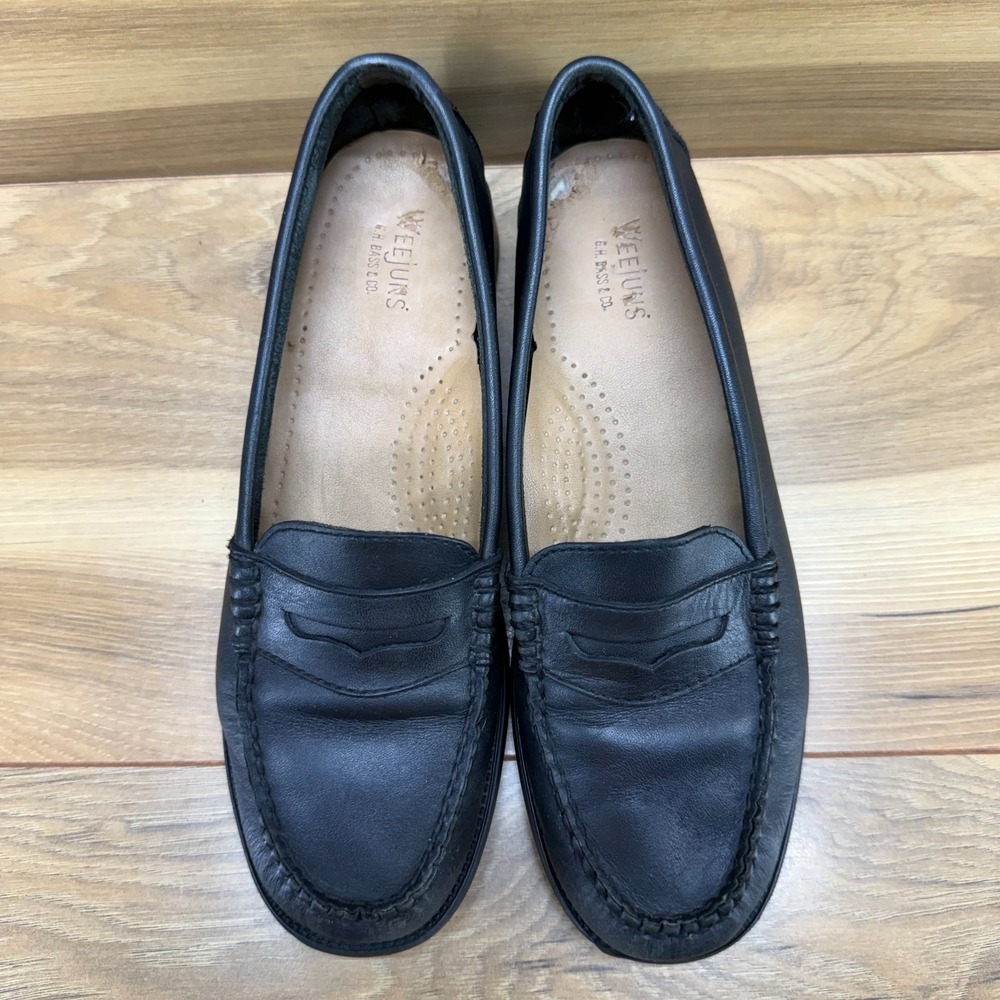 Weejuns GH Bass Kathleen Penny Loafers Womens 6.5 M Black Leather Flats Casual